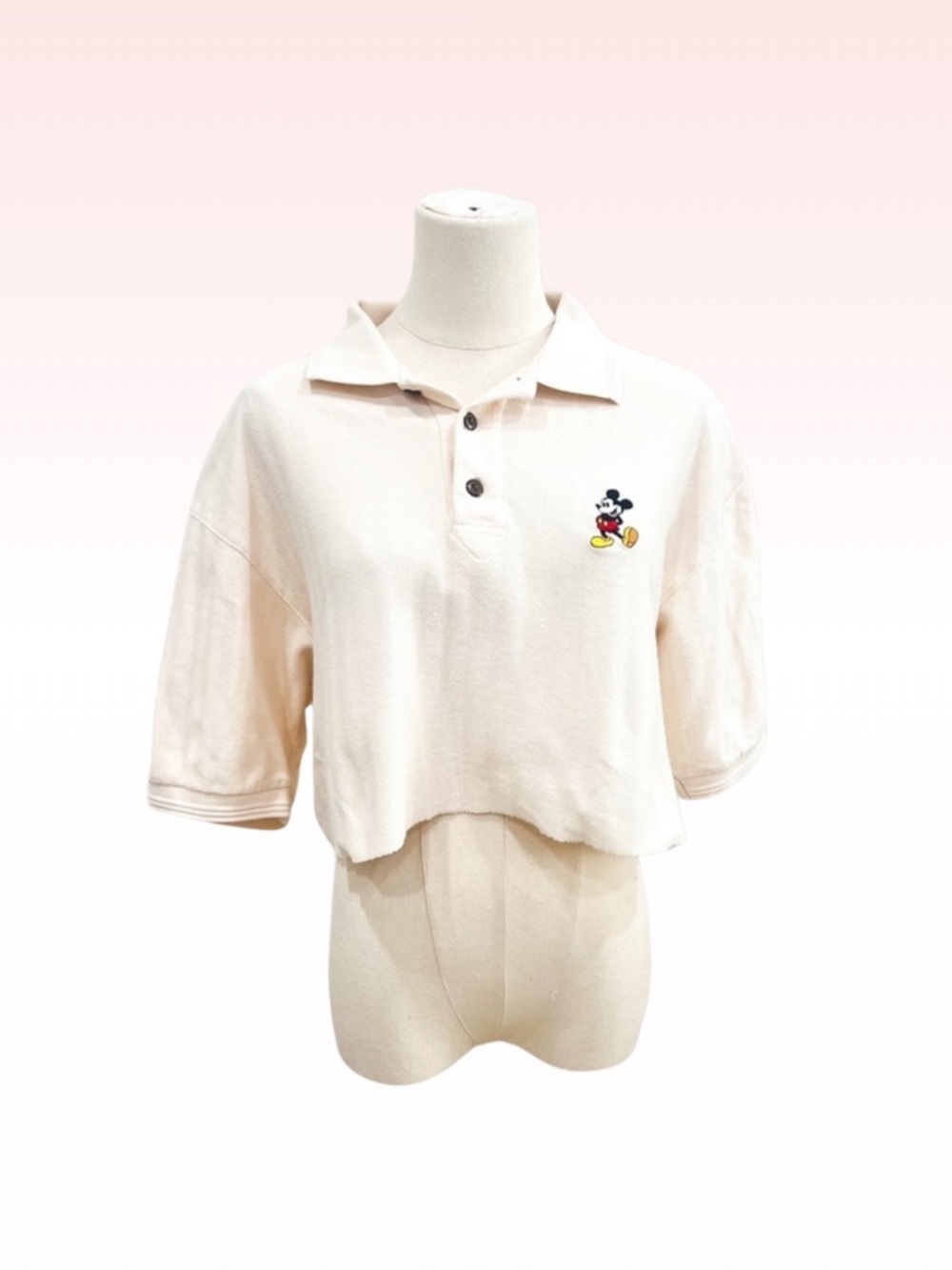 WALT DISNEY WORLD Beige Collared Cut Cropped Polo (Sz M)